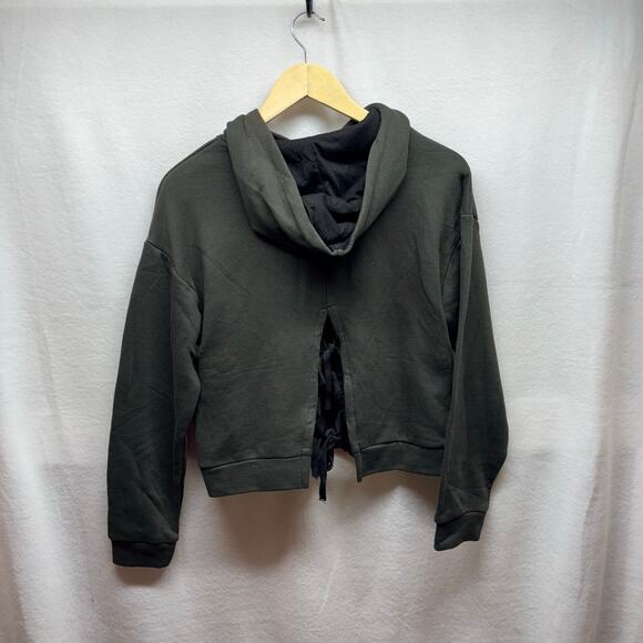 Forever 21 Olive Green Cropped Bow Tie Back Hoodie - Picture 4 of 5